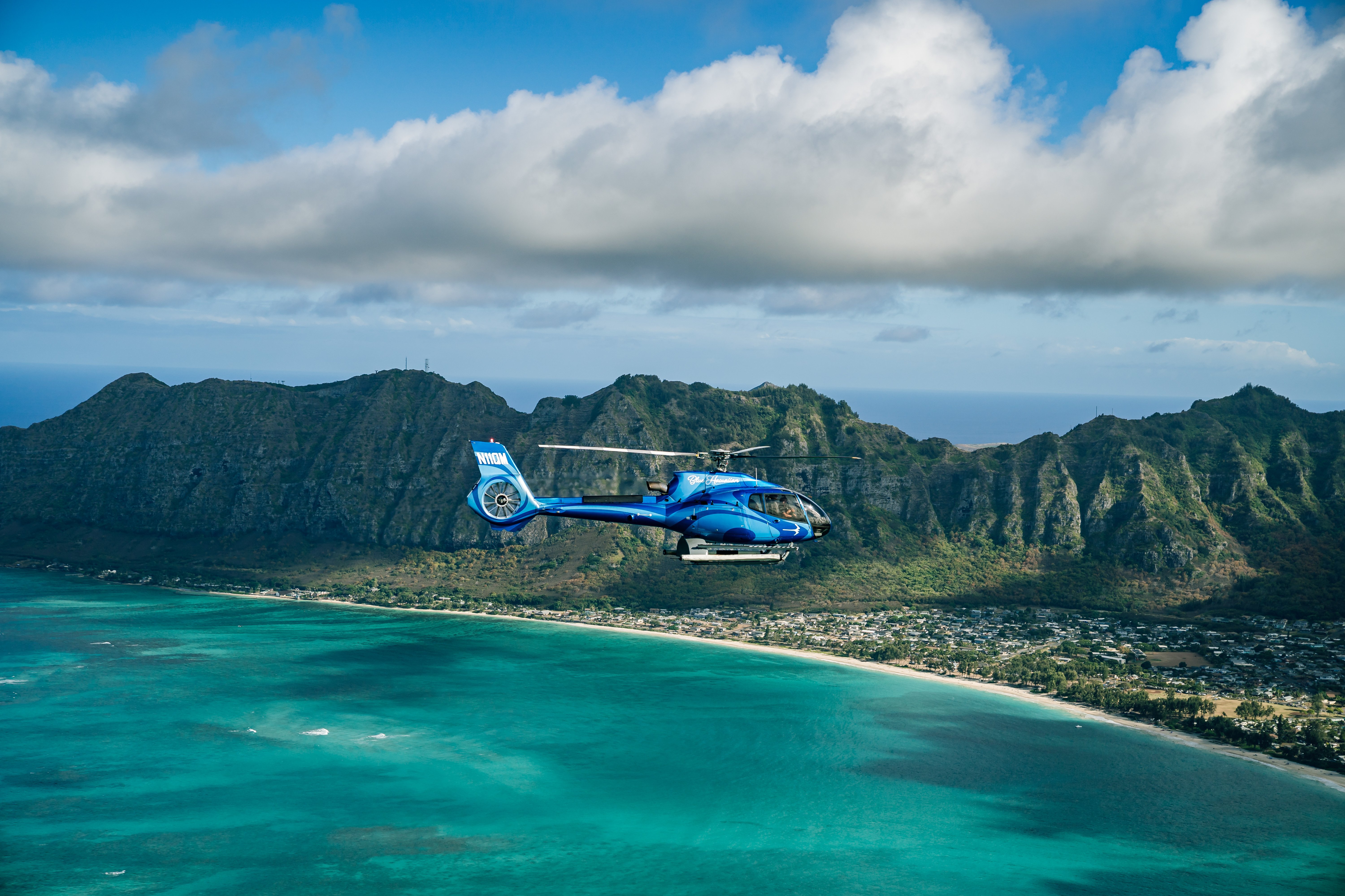 Helicopter over ocean