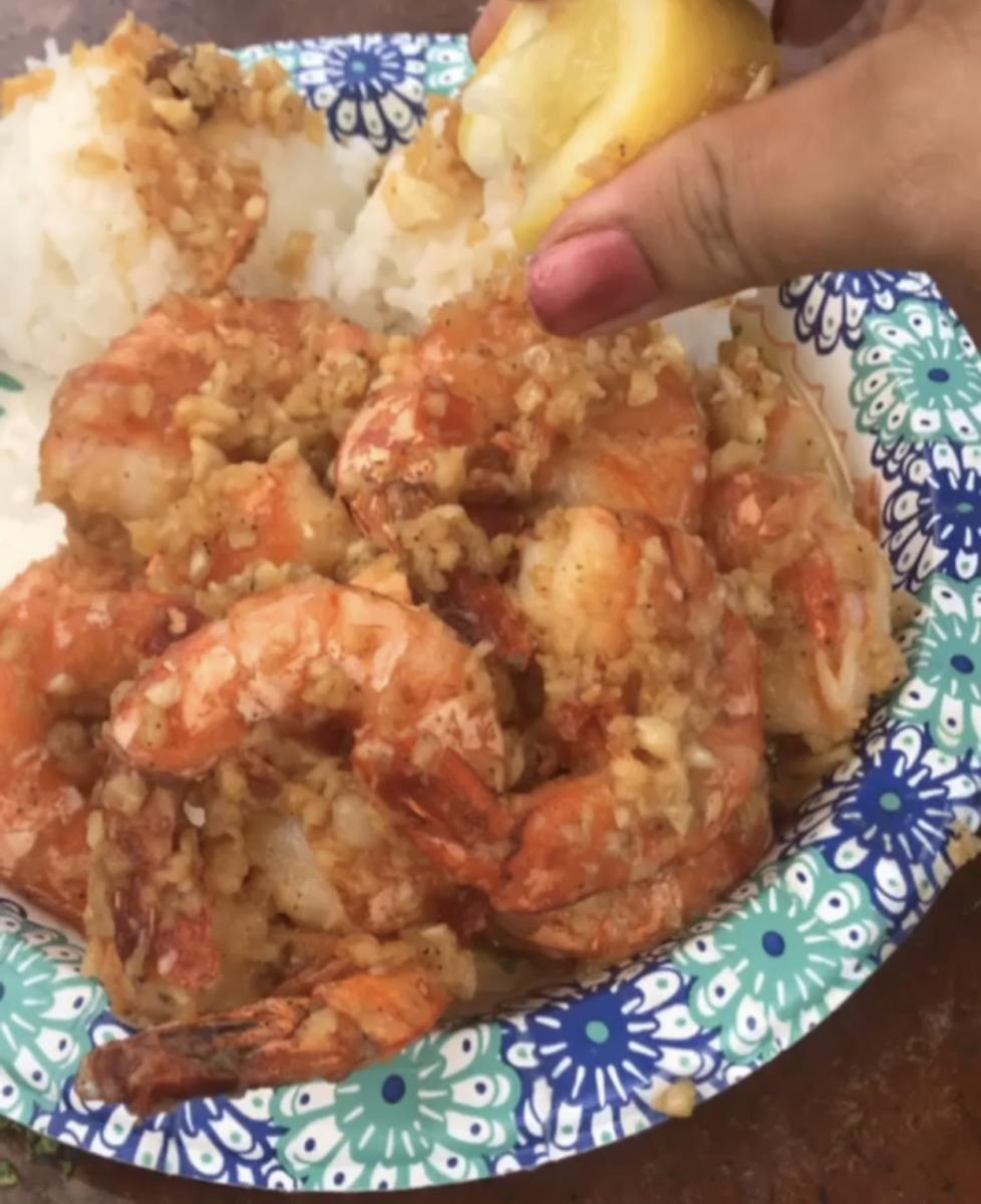 A plate of shrimp and rice