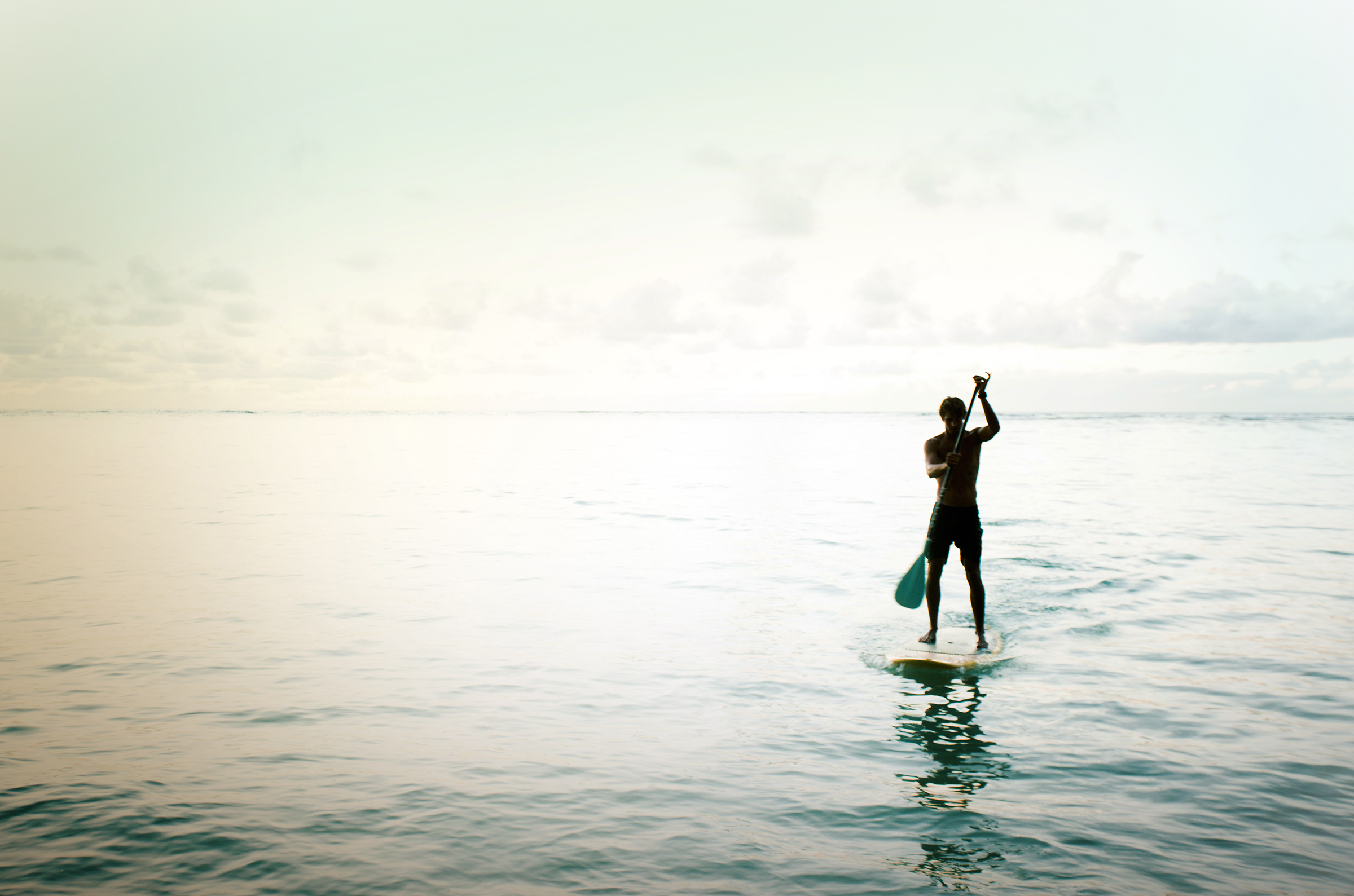 A person on a stand up paddle board in the ocean