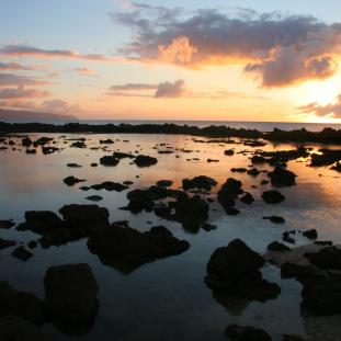Sunset over Sharks Cove in the North Shore, Oahu