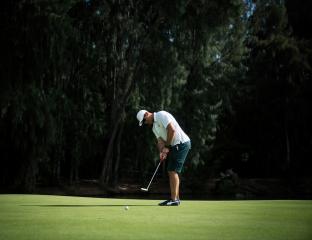 Golfer putting on the green