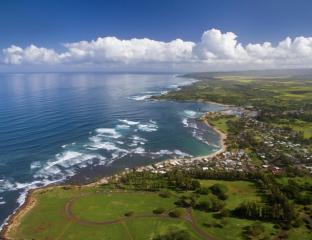An aerial view of Haleiwa Town, Oahu
