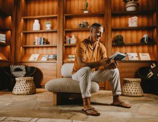 Guest reading in lobby