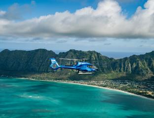 Helicopter over ocean
